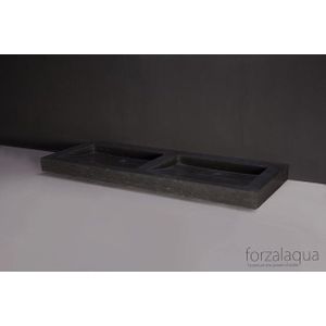 Forzalaqua Palermo Doppio wastafel 140.5x51.5x9cm Rechthoek 2 kraangaten 2 wasbakken Natuursteen Hardsteen gezoet 100128