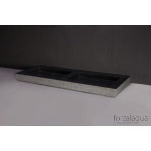 Forzalaqua Palermo Doppio wastafel 140.5x51.5x9cm Rechthoek 2 kraangaten 2 wasbakken Natuursteen Hardsteen gefrijnd 100142