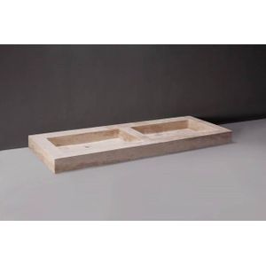 Forzalaqua Palermo Doppio wastafel 140.5x51.5x9cm Rechthoek 0 kraangaten 2 wasbakken Natuursteen Travertin gezoet 100218