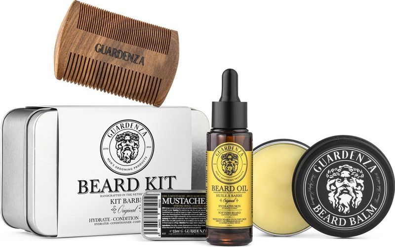 Guardenza Baardset - cadeauset voor mannen - baardolie - baardbalsem - snorrenwax - baardkam