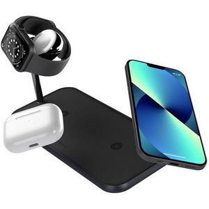 Zens Aluminium 3-in-1 Wireless Charger | Dubbele draadloze oplaadpad + Apple Watch - Zwart