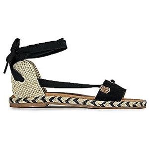 POPA Menorquina platte sandalen met veters, suède sandalen voor dames, Zwart, 36 EU