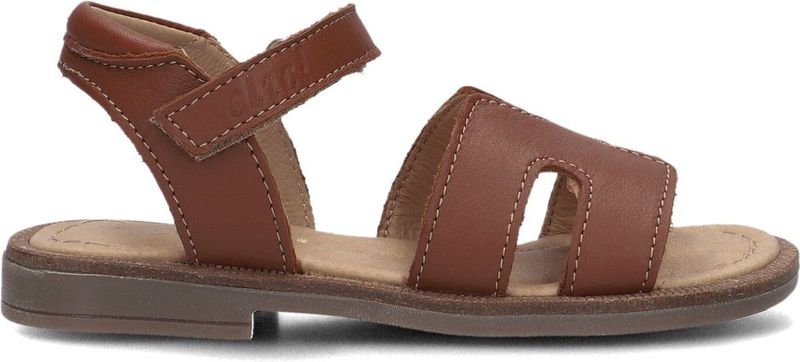 Clic! - Leren Sandalen - Cognac - Platte Zool - Klittenbandsluiting
