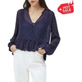 Hirt - Blouse - Viscose 100% - Lange Mouwen - V-Neck - Zichtbaar Logo