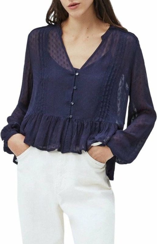 Hirt - Blouse - Viscose 100% - Lange Mouwen - V-Neck - Zichtbaar Logo