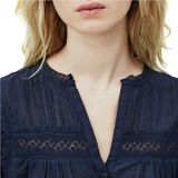 Pepe Jeans - Albertina_Pl Blouse - Effen - Lange Mouwen - V-hals - Mix van Vezels