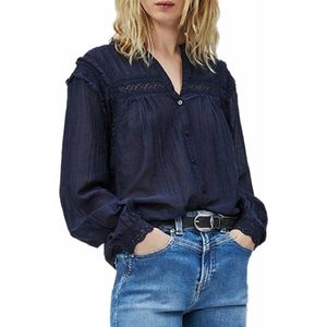 Pepe Jeans - Albertina_Pl Blouse - Effen - Lange Mouwen - V-hals - Mix van Vezels