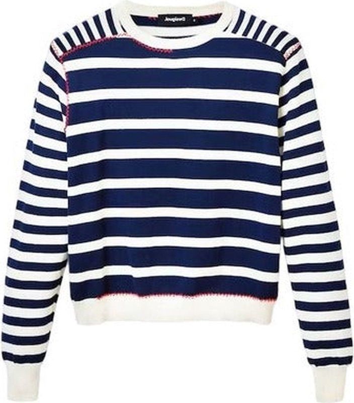 Desigual - Trui - Marine Streep - Katoen - Lange Mouwen - Ronde Hals