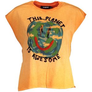 Desigual - Cotton T-Shirt - Oranje - Dames - Korte Mouwen - Ronde Hals