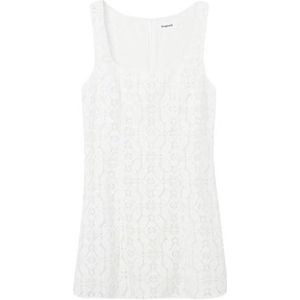 Desigual - Mouwloze Jurk - Wit - Polyester - Chique met Vierkante Halslijn