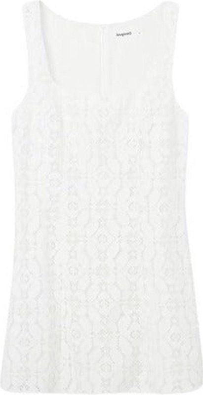 Desigual - Mouwloze Jurk - Wit - Polyester - Chique met Vierkante Halslijn