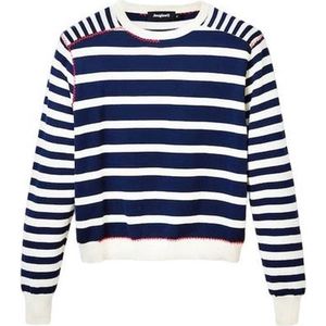 Desigual - Gebreide Trui - Marine Streep - Katoen - Ronde Hals