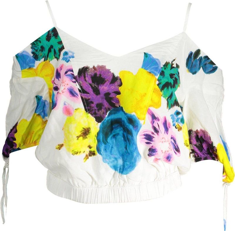 Korte aangerimpelde blouse met bloemen M. Christian Lacroix