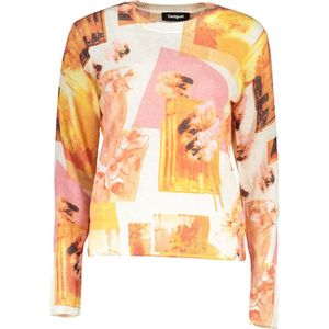 Desigual - High Neck Contrast Detail Pullover - Wit - 26% Linnen, 69% Acryl, 5% Polyamide