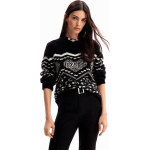 Desigual Gebreide Trui met All Over Print Zwart/Wit