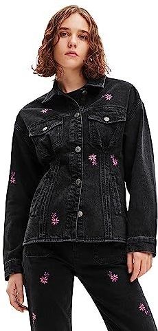 Desigual - Denim Truckerjack - Getailleerd - Met Geborduurde Bloemen