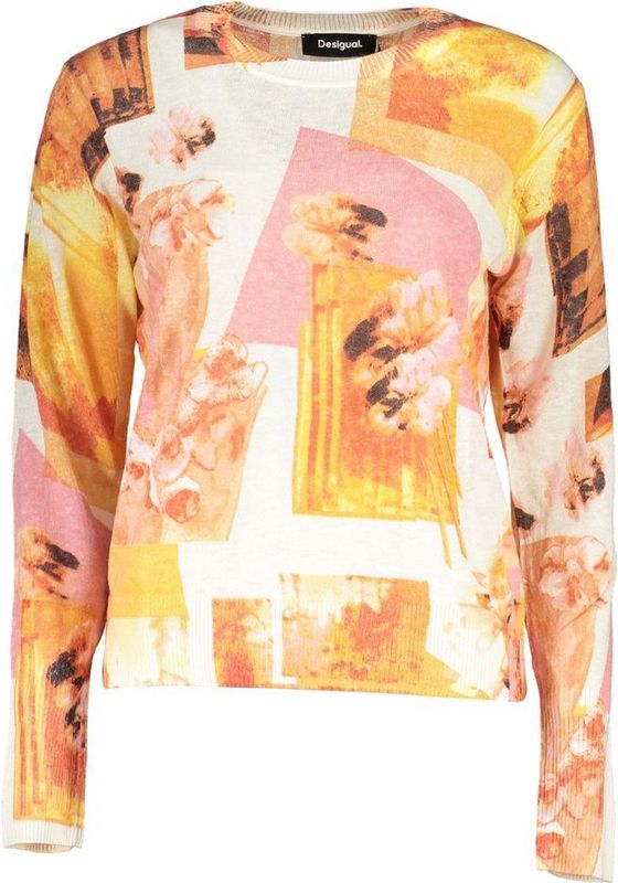 Desigual - High Neck Contrast Detail Pullover - Wit - 26% Linnen, 69% Acryl, 5% Polyamide