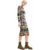 Desigual Ribgebreide Jurk met All Over Print Multi
