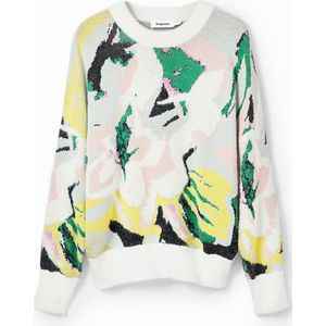 Desigual - Floral Print - Gebreide Trui - Wit - Relaxed Fit