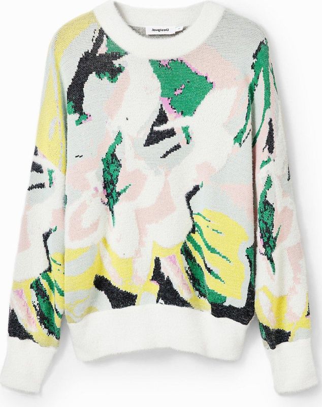 Desigual - Floral Print - Gebreide Trui - Wit - Relaxed Fit