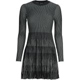 Korte Jurk - Tweekleurig - Ribbelbreisel - Slim Fit - Ronde Hals - Lange Mouwen