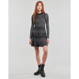 Korte Jurk - Tweekleurig - Ribbelbreisel - Slim Fit - Ronde Hals - Lange Mouwen