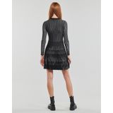 Korte Jurk - Tweekleurig - Ribbelbreisel - Slim Fit - Ronde Hals - Lange Mouwen