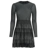 Korte Jurk - Tweekleurig - Ribbelbreisel - Slim Fit - Ronde Hals - Lange Mouwen