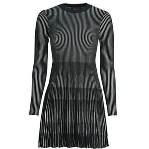 Korte Jurk - Tweekleurig - Ribbelbreisel - Slim Fit - Ronde Hals - Lange Mouwen