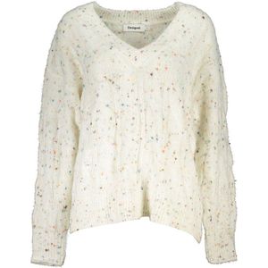 Speckled Knit - V-hals Trui - Wit - Polyester