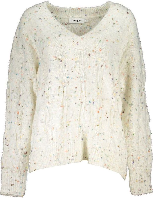 Speckled Knit - V-hals Trui - Wit - Polyester