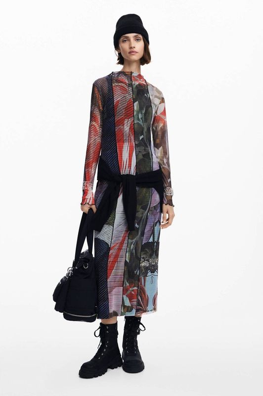 Jurk - Cocktailjurken - 3/4 Lengte - Opstaande Kraag - Lange Mouw