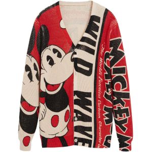 Gebreide Trui - Motiefprint - Katoen - V-hals - Lange Mouw