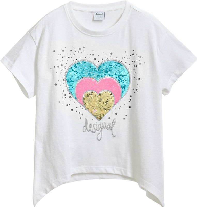 Desigual - T-shirt - Katoen - Hartprint met Strass-steentjes