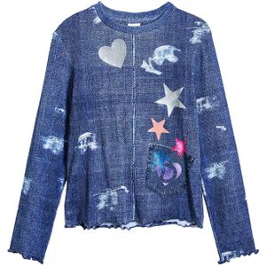 Desigual - Denimstijl T-shirt - Blauw - Katoen - Lange Mouwen - Voorzak