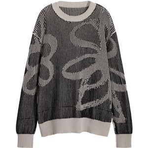 Jacquard - Bloemen Trui - Lange Mouwen - Ronde Hals - Contrasterende Boorden