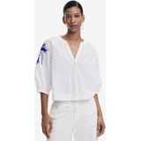 Blouse - Pofmouwen - Katoen - Bloemenprint - Tuniek Kraag