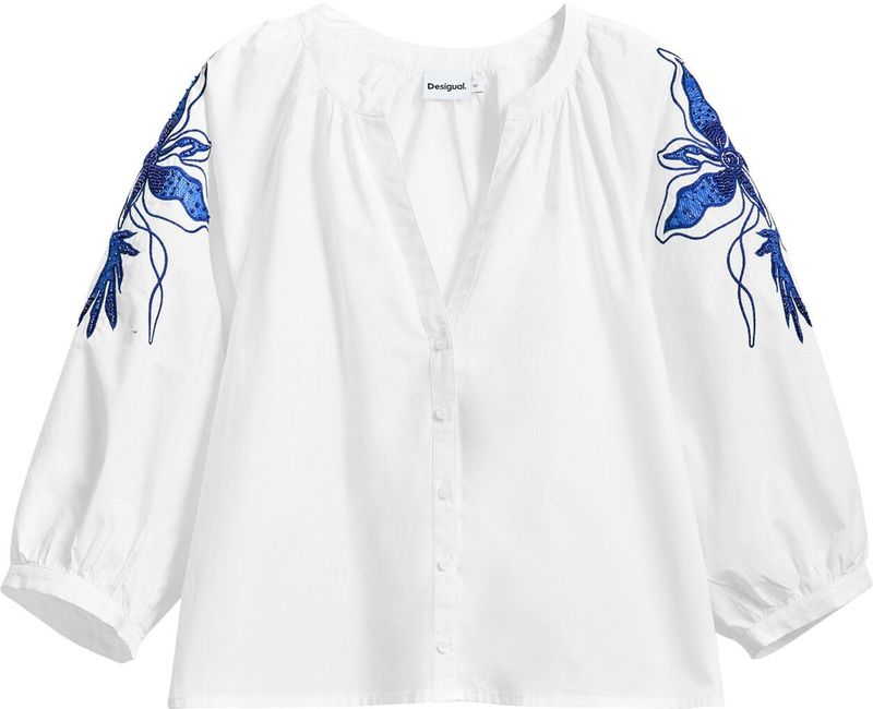 Blouse - Pofmouwen - Katoen - Bloemenprint - Tuniek Kraag