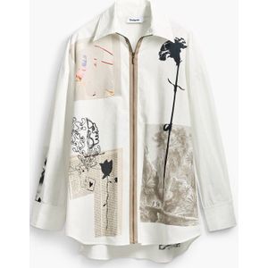 Desigual - Blouse - Katoen - Blauw - Rechte Mouwen - Ritssluiting