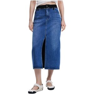 Desigual, Rokken, Dames, Blauw, L, Katoen, Blauwe Rits Rok Lente/Zomer
