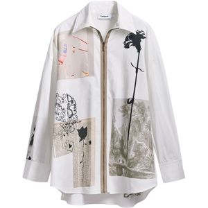 Desigual - Blouse - Wit - 100% Katoen - Rechte Mouwen - Klassieke Kraag