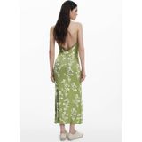 A-lijn Jurk - Mini-Bloemenprint - Spaghettibandjes - Open Rugdetail - Natuurlijke Tint