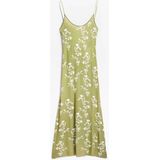 A-lijn Jurk - Mini-Bloemenprint - Spaghettibandjes - Open Rugdetail - Natuurlijke Tint