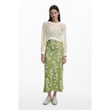 A-lijn Jurk - Mini-Bloemenprint - Spaghettibandjes - Open Rugdetail - Natuurlijke Tint