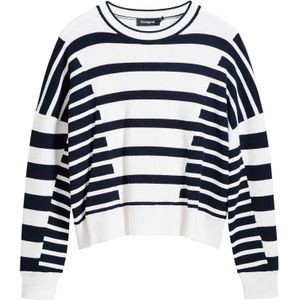 Desigual - Jacquard Trui - Ronde Hals - Asymmetrische Strepen - Katoen