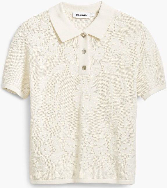 Desigual - Korte Mouw Knoopsluiting Blousetop - Wit - 50% Acryl 50% Katoen