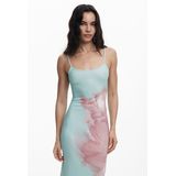 Desigual - Jurk - Lichtblauw - Bloemenprint - Mouwloos - 7/8 Lengte