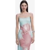 Desigual - Jurk - Lichtblauw - Bloemenprint - Mouwloos - 7/8 Lengte