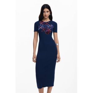 Desigual - Midi Jurk - Blauw - Ribgebreid