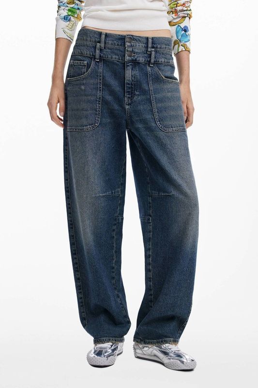 Jeans - Effen - Wide Leg - Heavy Washed - Mid Waist